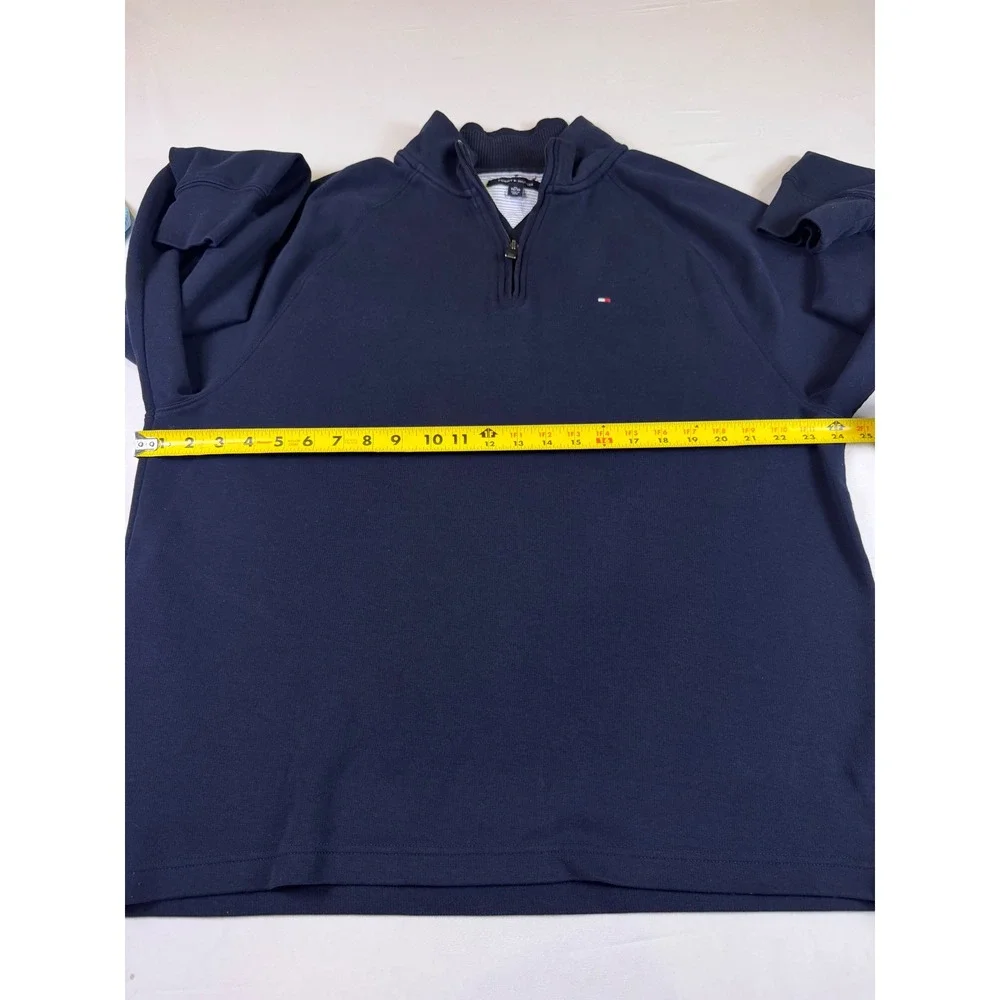 Tommy Hilfiger Mens XL Navy Blue Quarter Zip Pullover Cotton Blend Sweater